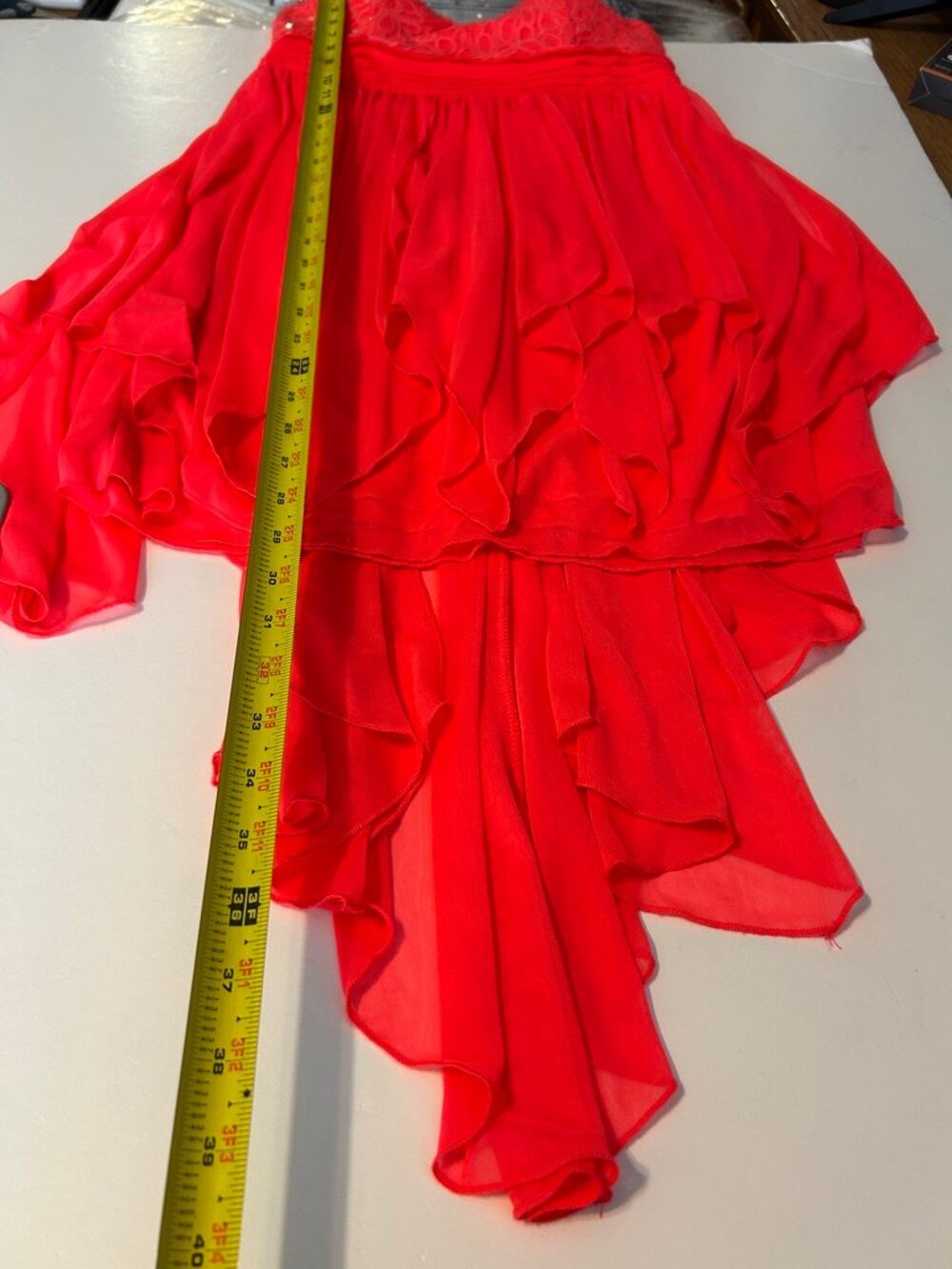 My Michelle Strapless Lace Hi-Low Chiffon Party Dress Coral Pink Size 11 HOCO - Picture 5 of 10